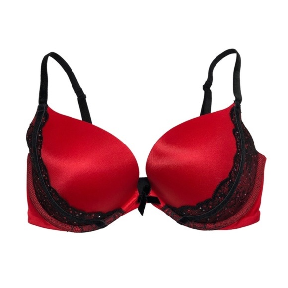 Victoria's Secret Very Sexy Red Black Lace Rhinestone Push-Up Bra 34DD - Picture 1 of 16